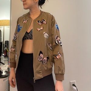 Dark Beige Butterfly Bomber Jacket